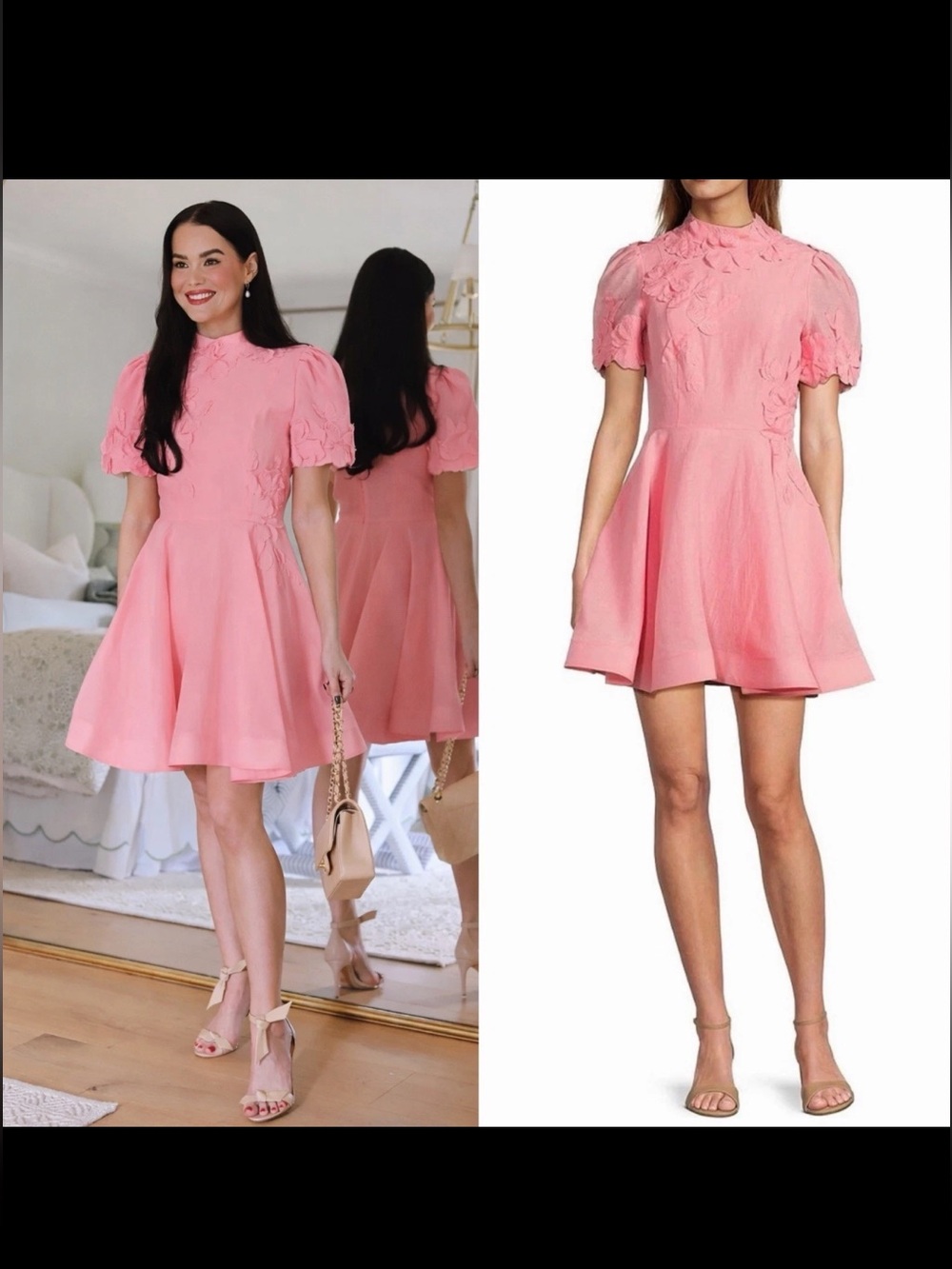 ANTONIO MELANI Pink Embroidered Fit-and-Flare Mini Dress
